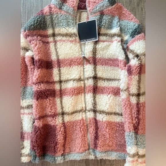NWT Jason Maxwell Plaid Multicolor Fuzzy Zip Up Jacket Size Small - Picture 2 of 10